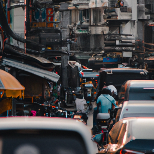 סצנת רחוב שוקקת בבנגקוק, המציגה את האווירה התוססת של העיר.